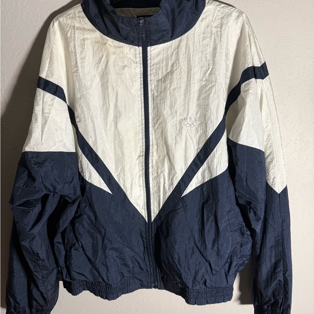 Men’s XL Navy & White USA Olympic Retro Track Full Zip Long Sleeve Jacket